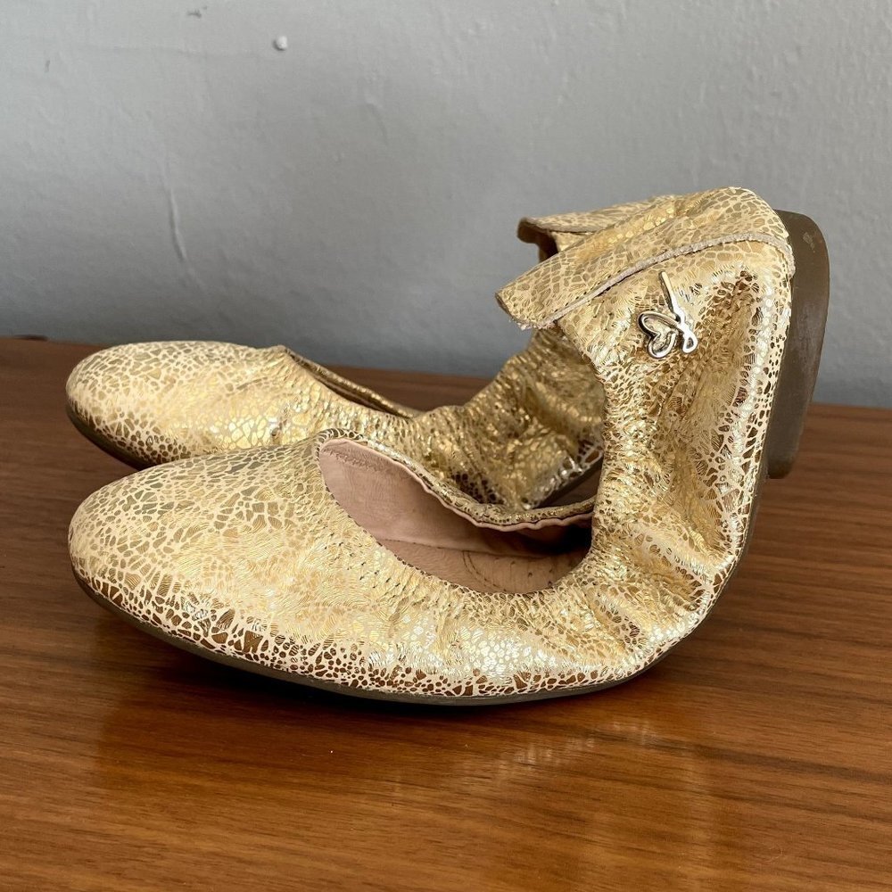 Imus Macabee Pearlescent Folding Slip On Gold Ballet Flats